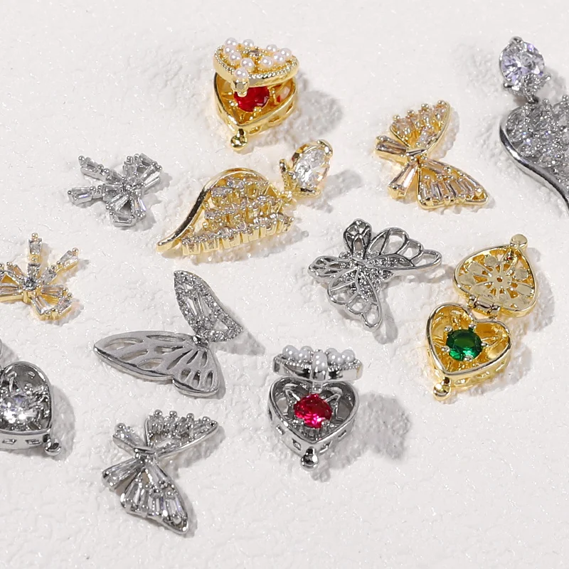 Украшения для ногтей с кристаллами золотого и серебряного циркона коробка