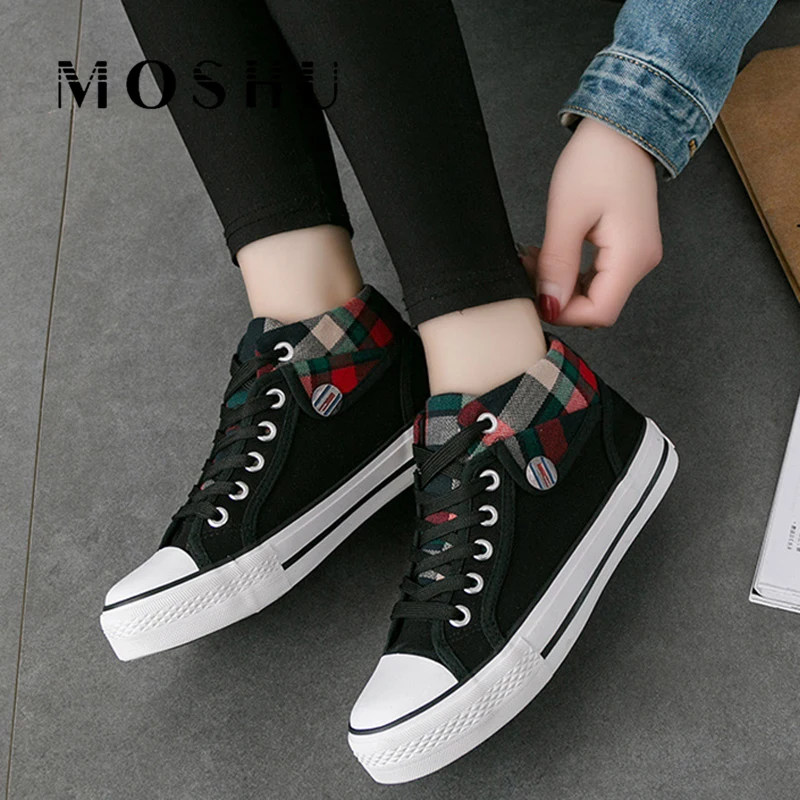 Женские парусиновые кроссовки черные повседневные вулканизированные на