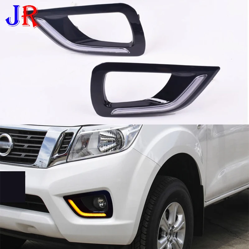 For Nissan Navara NP300 2015 2016 with fog lamp hole Yellow turn Signal style Relay waterproof 12V DRL LED Daytime Running Light