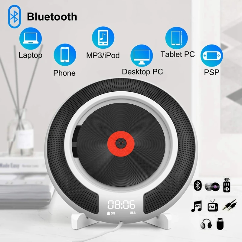 Портативный CD плеер с Bluetooth настенный fm радио встроенный HiFi колонки