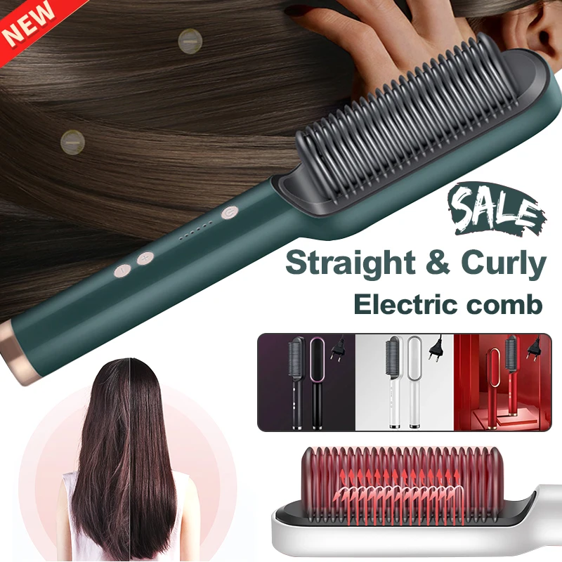 

Professional Electric Hair Straightener Brush Heated Comb Straightening Comb Hair Straight Curly Styling Tool