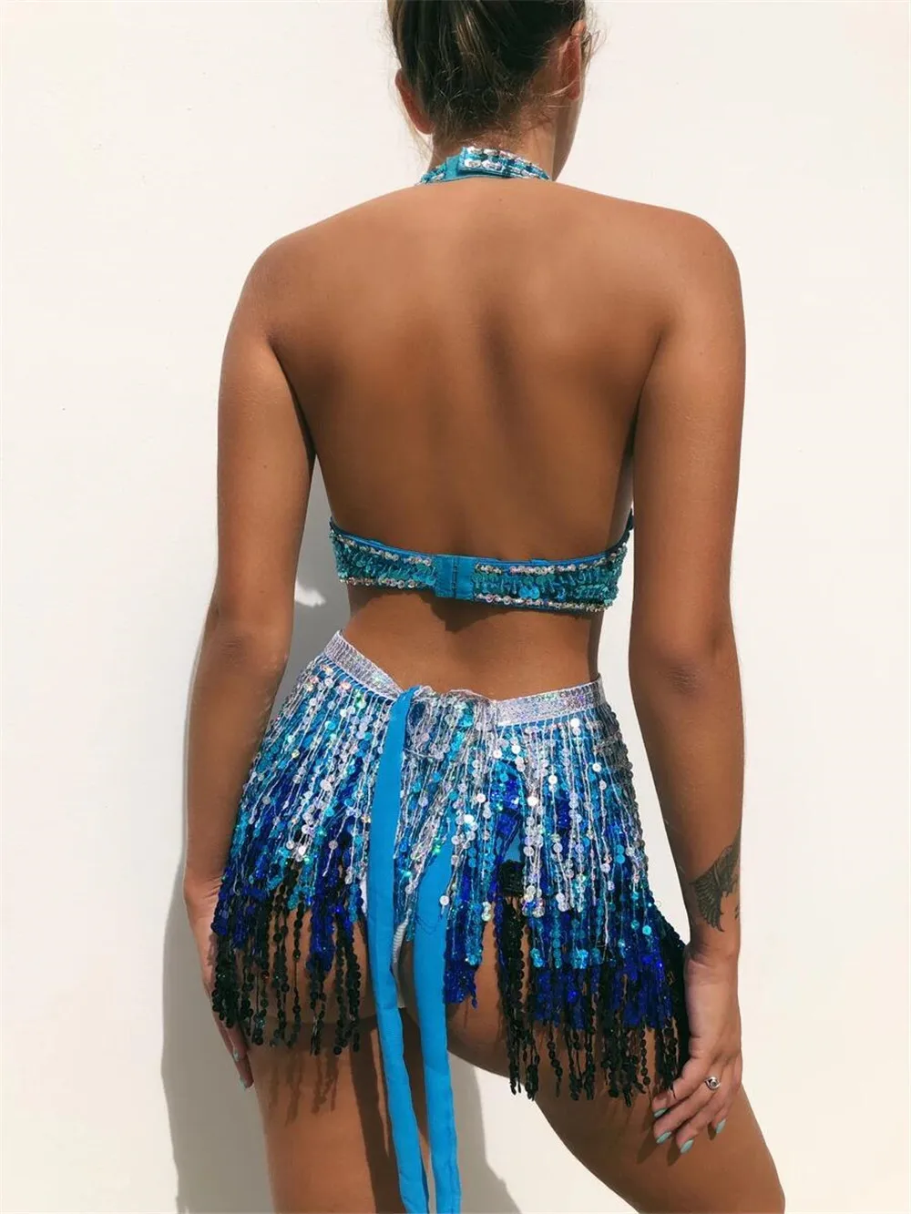 

Tassel Sequin Woman Mini Skirts Bling Sexy and Club Stage Costumes Latin Skirts Woman