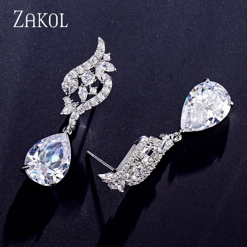 ZAKOL модный дизайн AAA + свисающие висячие серьги с цирконием и кристаллами для