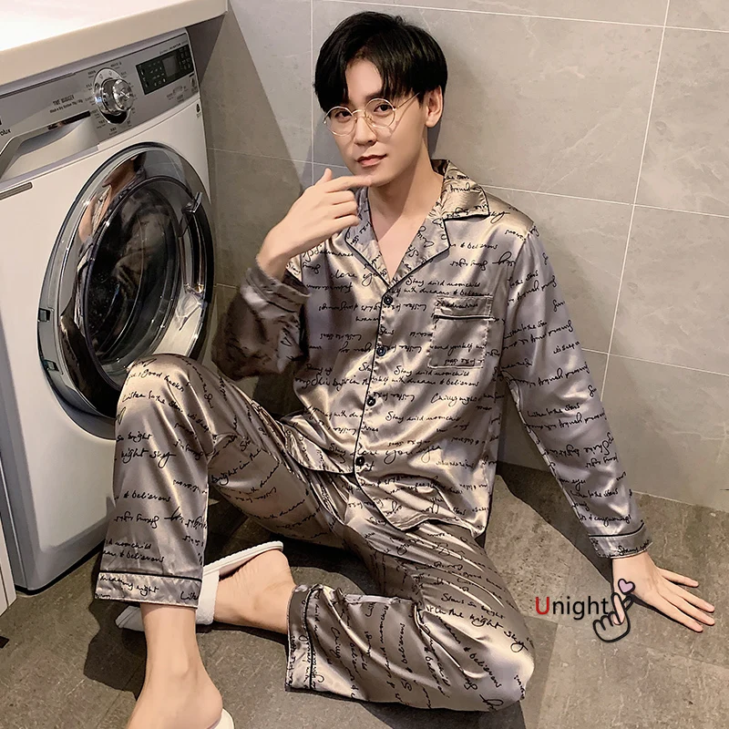 

Plus Size 5XL Men Satin Silk Pajamas Sets Autumn Long Male Pijama Casual Home Clothing pyjama homme pijamas hombre pigiama uomo