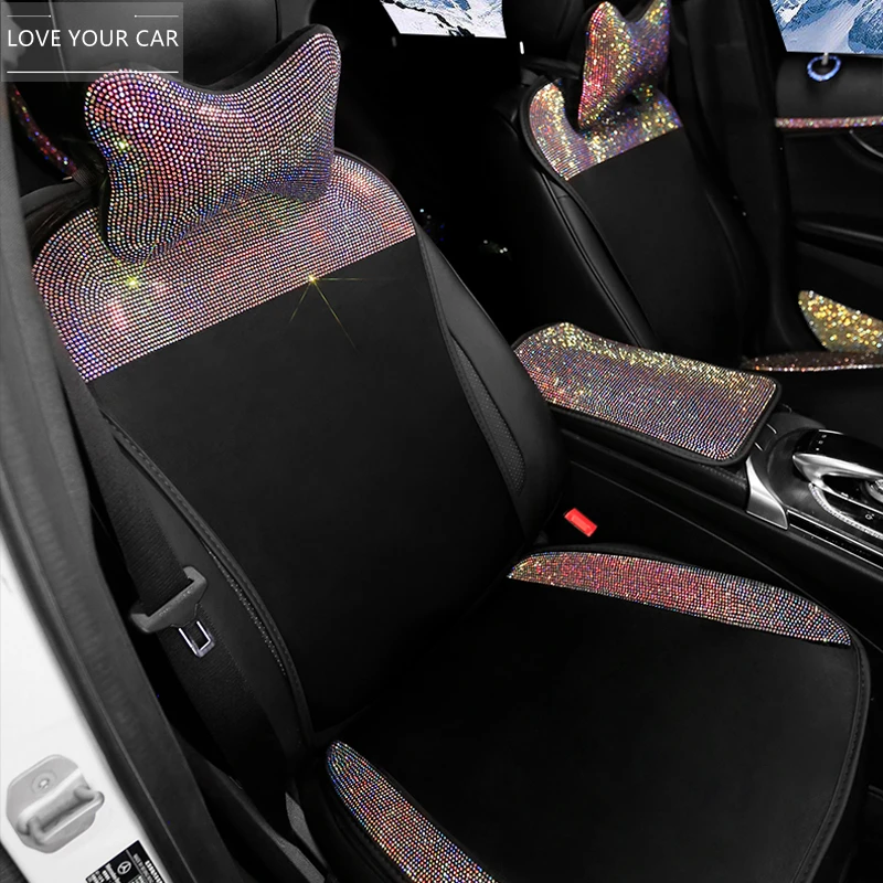 

Car Seat Cover Summer Breathable Neck Cushion Luxury Crystal Diamond Universal Interior Front Seats Decorative Auto Accessories