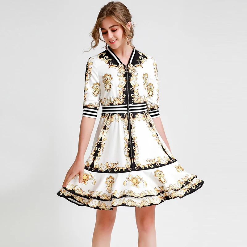 AELESEEN винтажное Золотое подиумное платье с принтом для подиума женское