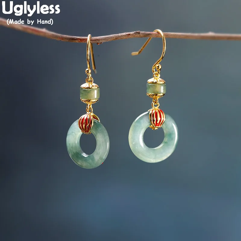 

Uglyless Luxury Natural Gemstones Emerald Earrings for Women Classic Peace Buttons Drop Earrings Real 925 Silver Fashion Jewelry