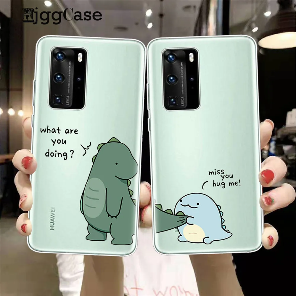 

Cute Cartoon Animal Dinosaur Couple Phone Case For Huawei Honor 10 9 20 30 Lite 8x 9X Pro 10i P20 P30 P40 Lite Pro back Cover