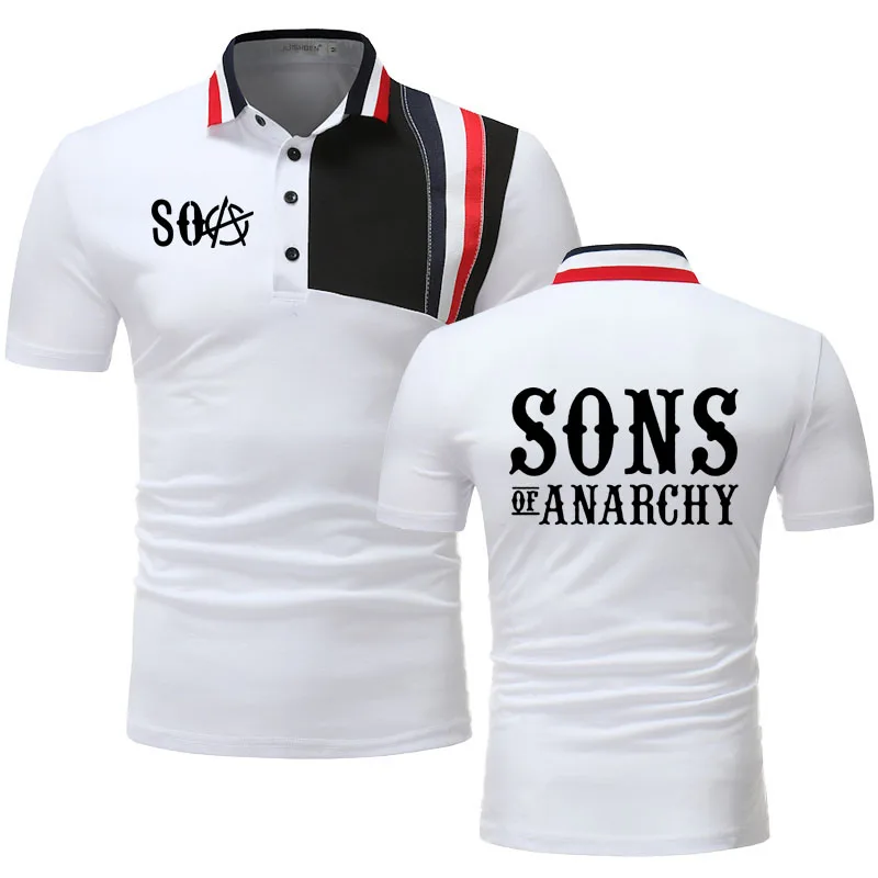 

Рубашка-поло мужская с коротким рукавом, 100% хлопок, с принтом сынов анархии, Повседневная Уличная одежда