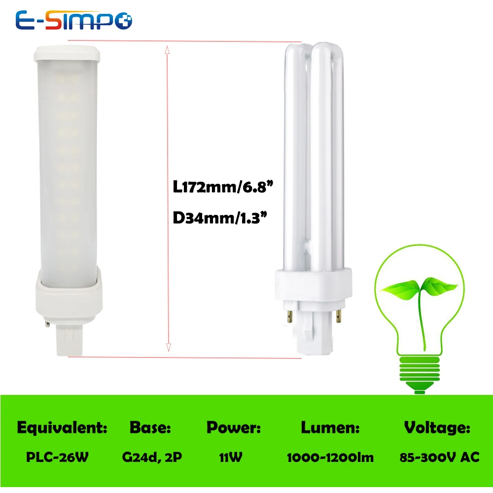 5 шт. CFL замена g24 Светодиодные g24d-1 G24d-3 g24q-2 g24q-4 AC85-300V led pl лампа реальная мощность 9 Вт 11 Вт SMD 2835 светильники лампы