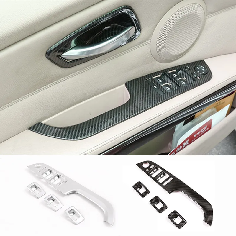 

Автомобильный Стайлинг стеклоподъемник из углеродного волокна кнопка переключения рамка подлокотник крышка наклейка отделка для BMW E90 3 се...