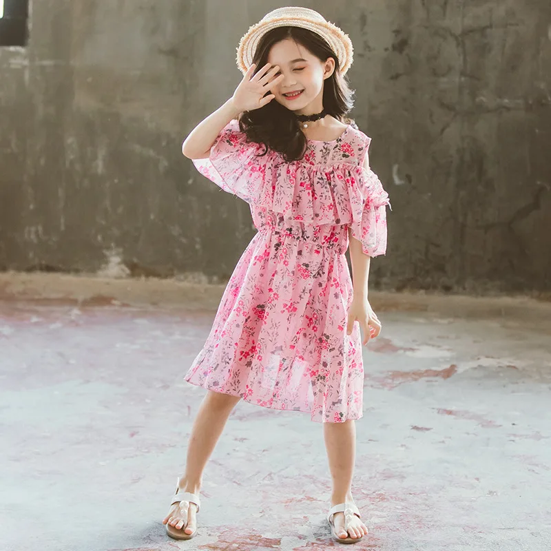 Baby Girl White Pink Purple Ruffles Drawstring Clothes Children Floral Chiffon Sleeveless Dresses Kids Clothing Bow Beach Dress | Детская