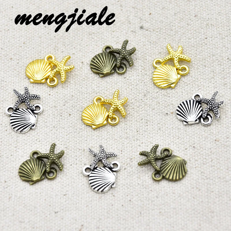 

30 шт.; Оптовая продажа; Детское нижнее белье из трех Цвет Раковина Морская звезда разъем амулеты из сплава металла раковины подвески для юве...