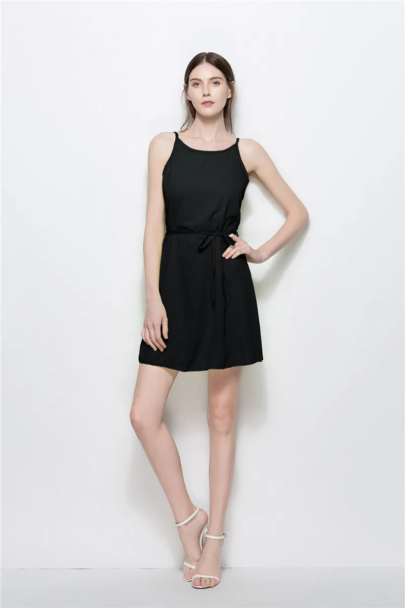 

2018 new female fashion Chiffon dress slim sexy summer sleeveless A-line o-neck mini straps dress AB196