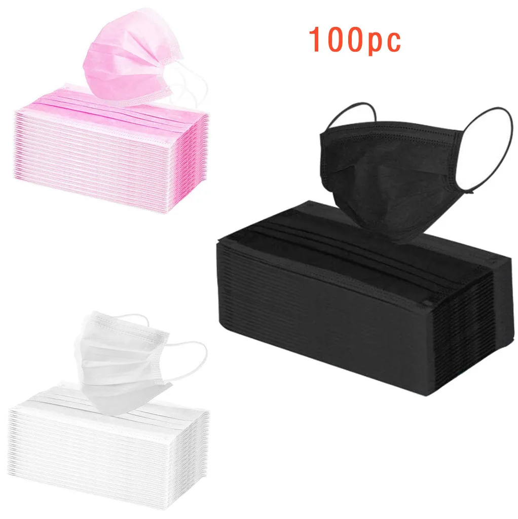 

100pcs Маски Disposable Masks Fashion Face Mask Adult Black Disposable Mask 3 Layer Halloween Cosplay Maseczki Jednorazowe