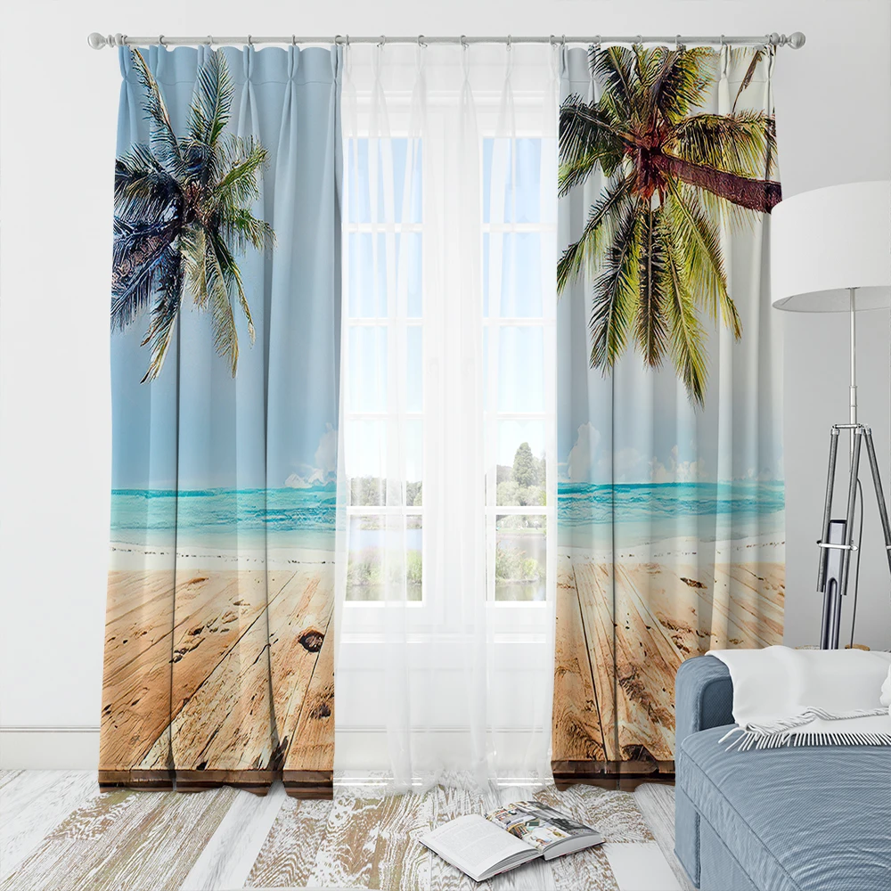 

Luxury 3D Southeast Asia Sunny beach Modern Curtains for Bedroom livingroom Shading Window Curtains Sea Sunshine Home Decor