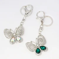 new fashion crystal butterfly keychain glitter rhinestone metal key ring for women fashion chic bag pendant birthday present