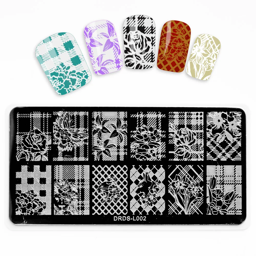 1pcs 6*12cm Nail Art Stamping Plates Animal/Flower/Letter/Feather/Geometry Template Stainless Steel Tools Image Stencil KH-08