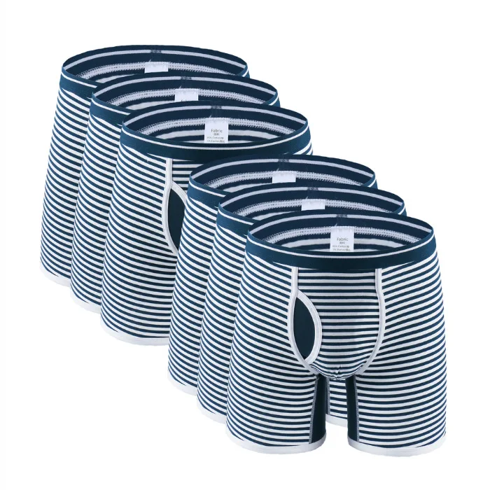 6Pcs 0710 B6 6 шт./лот,, полосатые боксеры для мужчин, хлопковое длинное нижнее белье, мужские трусы-боксеры, мужские трусы размера плюс, мужские трусы-боксеры - Цвет: 6Pcs 0710 B6