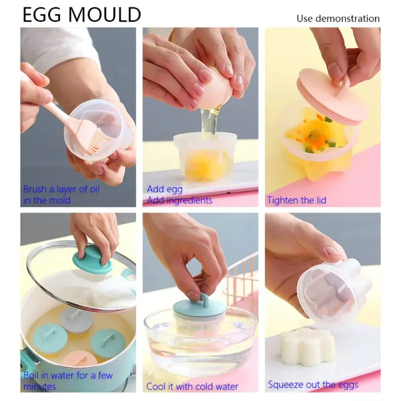 

4pc Egg Poacher Poaching Pods Egg Mold Cup DIY Jelly Pudding Mold Baby Food Supplement Artifact Home Breakfast Egg Cooker