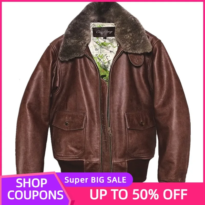 

2021 коричневая мужская куртка из натуральной кожи в стиле милитари размера плюс 4XL, Осеннее Свободное пальто из натуральной воловьей кожи