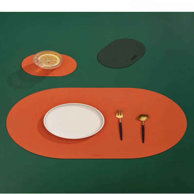 

Nordic Leather 2PC Waterproof Oilproof Non-Slip Solid Round Mat Hot Pad Placemat Coasters Home Kitchen Accessories New Year Gift