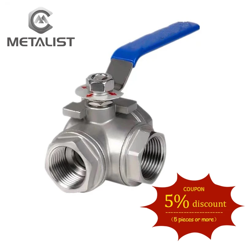 

METALIST 1-1/4" DN32 SS304 Stainless Steel Sanitary BSPT Female Threaded T Type 3 Way Ball Valve Pipe Fittings with Vinyl Handle