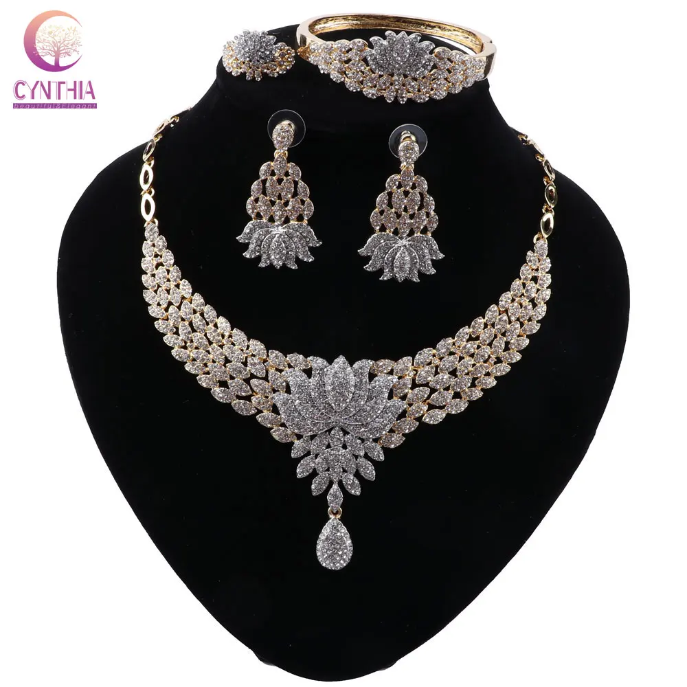 Ожерелье и серьги CYNTHIA с кристаллами, индийский роскошный свадебный комплект ювелирных изделий, ювелирные изделия для свадьбы, вечеринки, в...