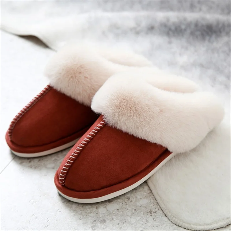 

Pluche Warme Thuis Platte Slippers Flock Zachte Comfortabele Winter Slippers Mannen Vrouwen Katoenen Schoenen Indoor