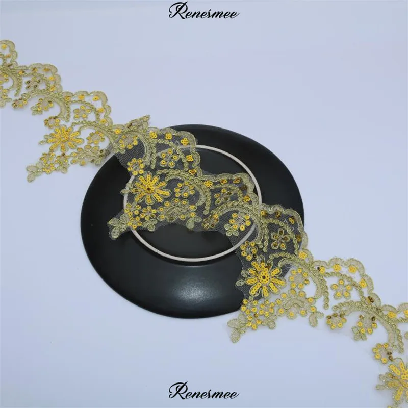 1 ярд 2 вида золотые блестки кружева край полиэстер кружевная с вышивкой отделка