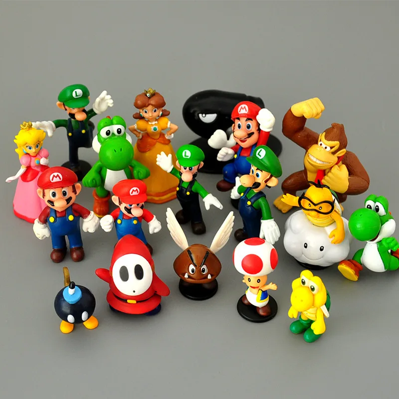

18pcs/set Super Mario Green Treasure Mushroom Peach Princess Luigi Donkey Kong PVC Toy Action Figures Model Kids Birthday Gift