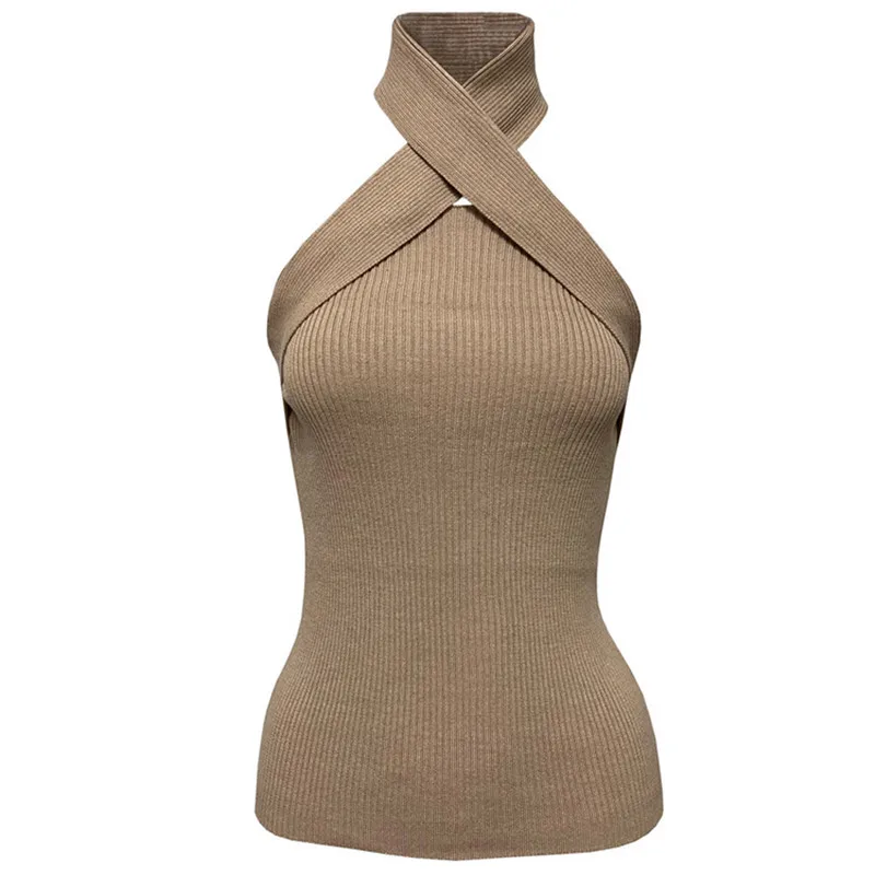 

Summer new ladies sling knitted vest 2021 ladies cross sling tube top top high quality pure cotton fashion bottoming shirt