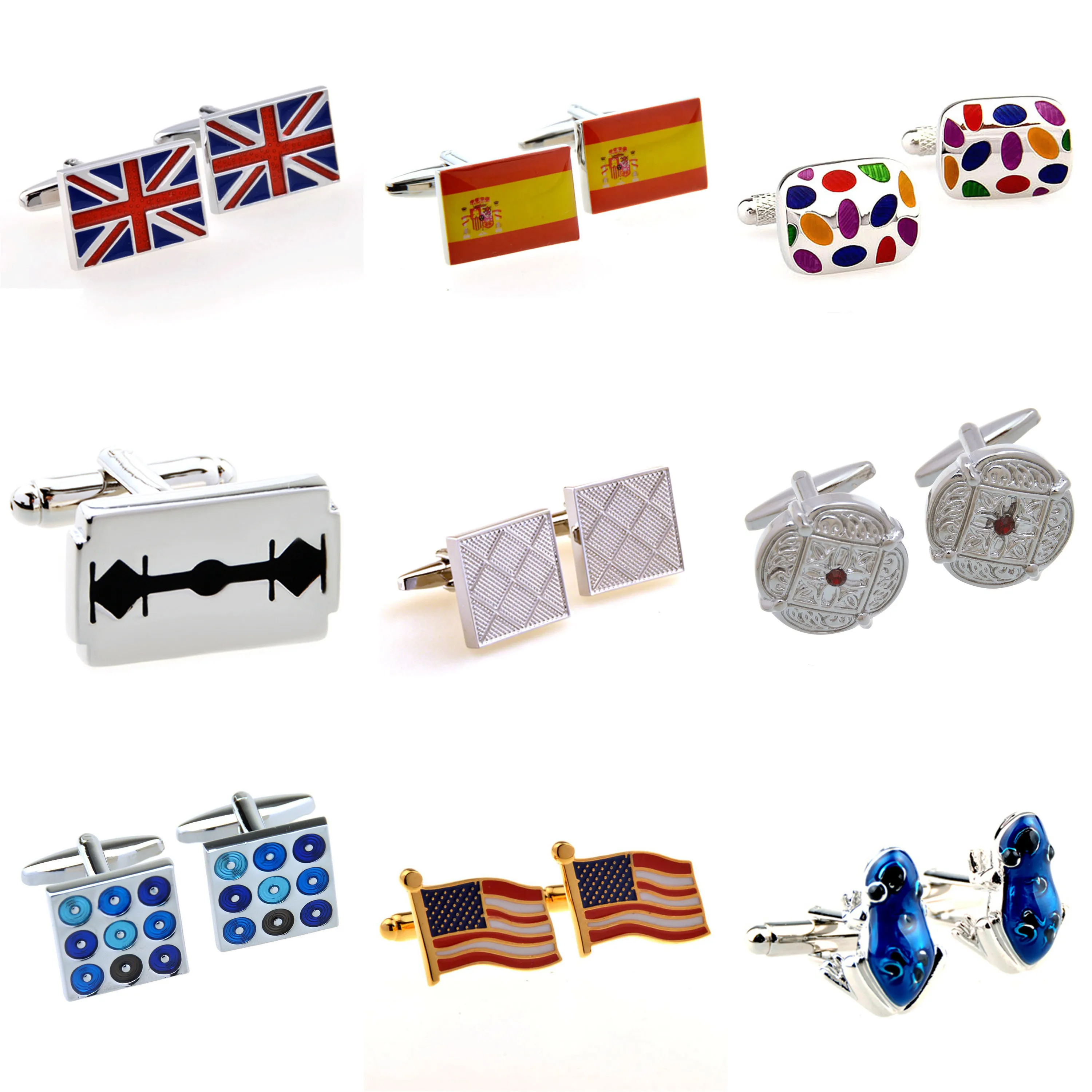 

2Pair/Lot New Cufflinks for Men's Blue Cufflink Vintage Cuff Links Paisley Collar Pin Wedding Suit Accessories Wholesale B271