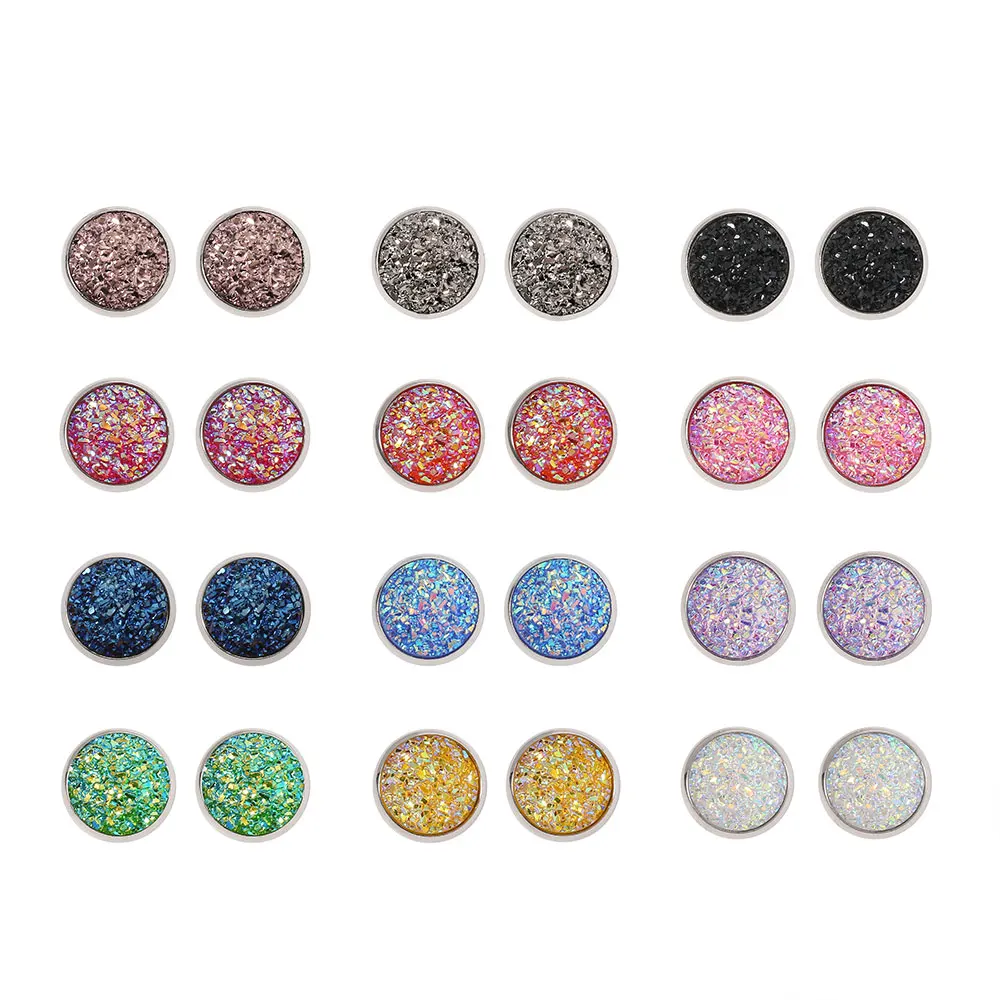 

12 Pairs Oversize High Quality Stud Earrings for Women Big Cubic Zirconia Ear Jewelry Bridesmaid Wedding Accessories Gifts