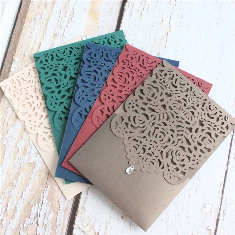 Burgundy wedding card invitation rustic rose bridal invite pocket customized design printing 50pcs | Дом и сад