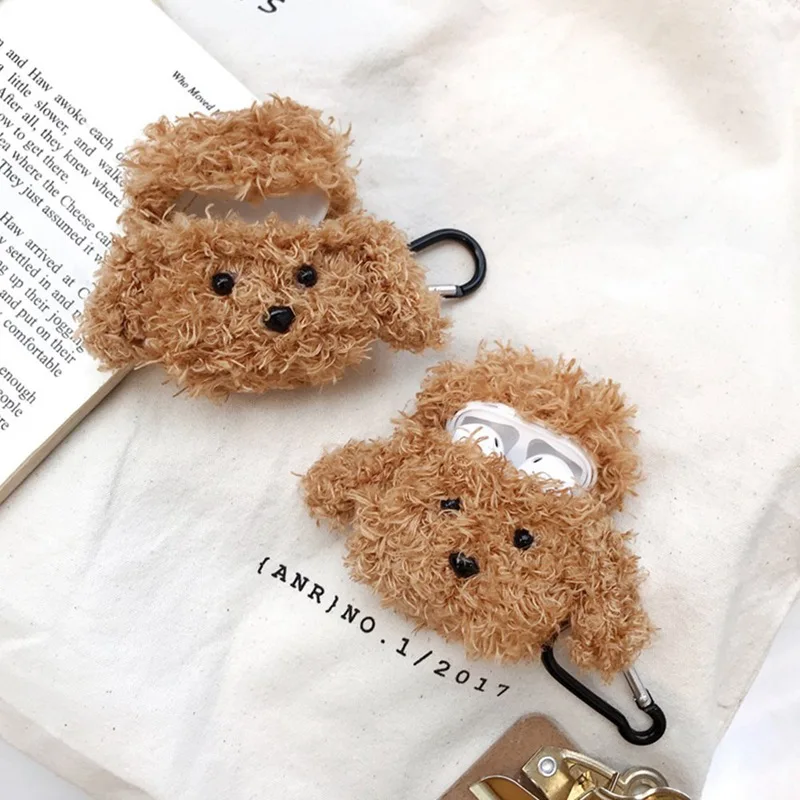 

Plush Teddy Dog Protective Cover For Apple Air Pods Fluffy Fleece Bluetooth-compatible Earphone Case For Headphone Case Cover