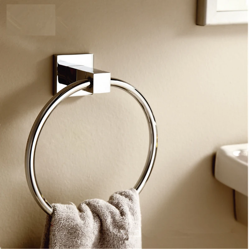 

Simple Towel Hanging Without Hole Installation Ring North European Bathroom Style Washroom Rack Stainless Steel Round Square