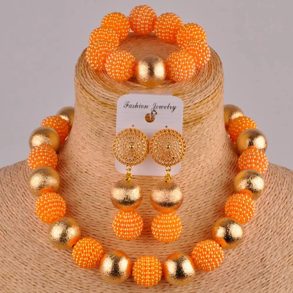 

Fashion Light Orange Charming Imitation Pearl Beaded Jewelry Women Nigerian Bride Wedding African Beaded Jewelry Set XX-70