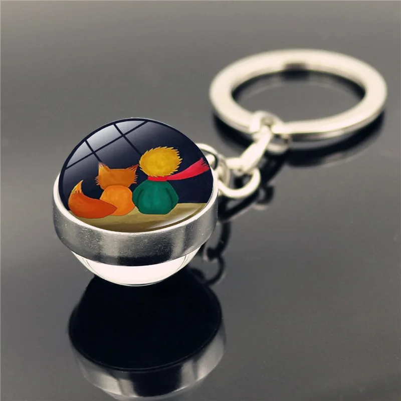 

New 12 style Luminous The Little Prince Metal Keychain Time Jewelry Glass Pendant Glow In The Dark Key Chain Holder