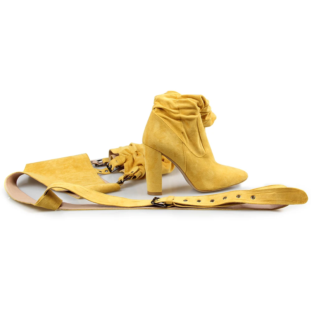 Женские ботфорты из флока со складками Высокие сапоги до бедра Модные женские