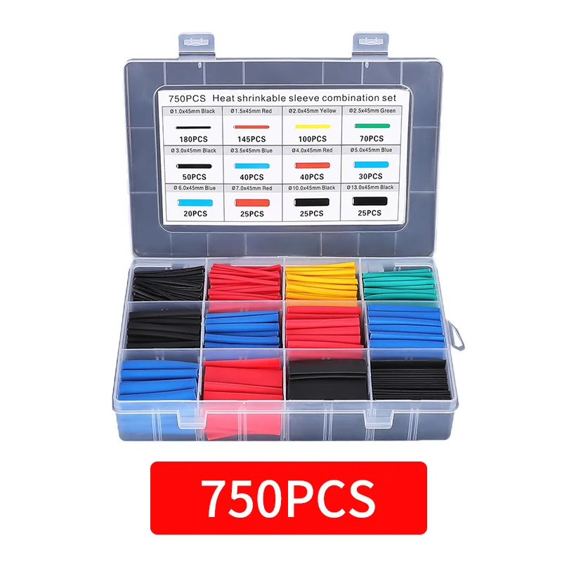 

Heat Shrink Tubing 750pcs Insulation Shrinkable Assortment Electronic Polyolefin Wire Cable Sleeve Kit Heat Shrink Tubes