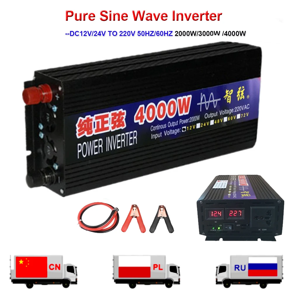 Pure Sine Wave Inverter Car 2000W 3000W 4000W Solar Inverter DC12V 24V To AC 220V Booster Power Converter solar inverter 50/60HZ
