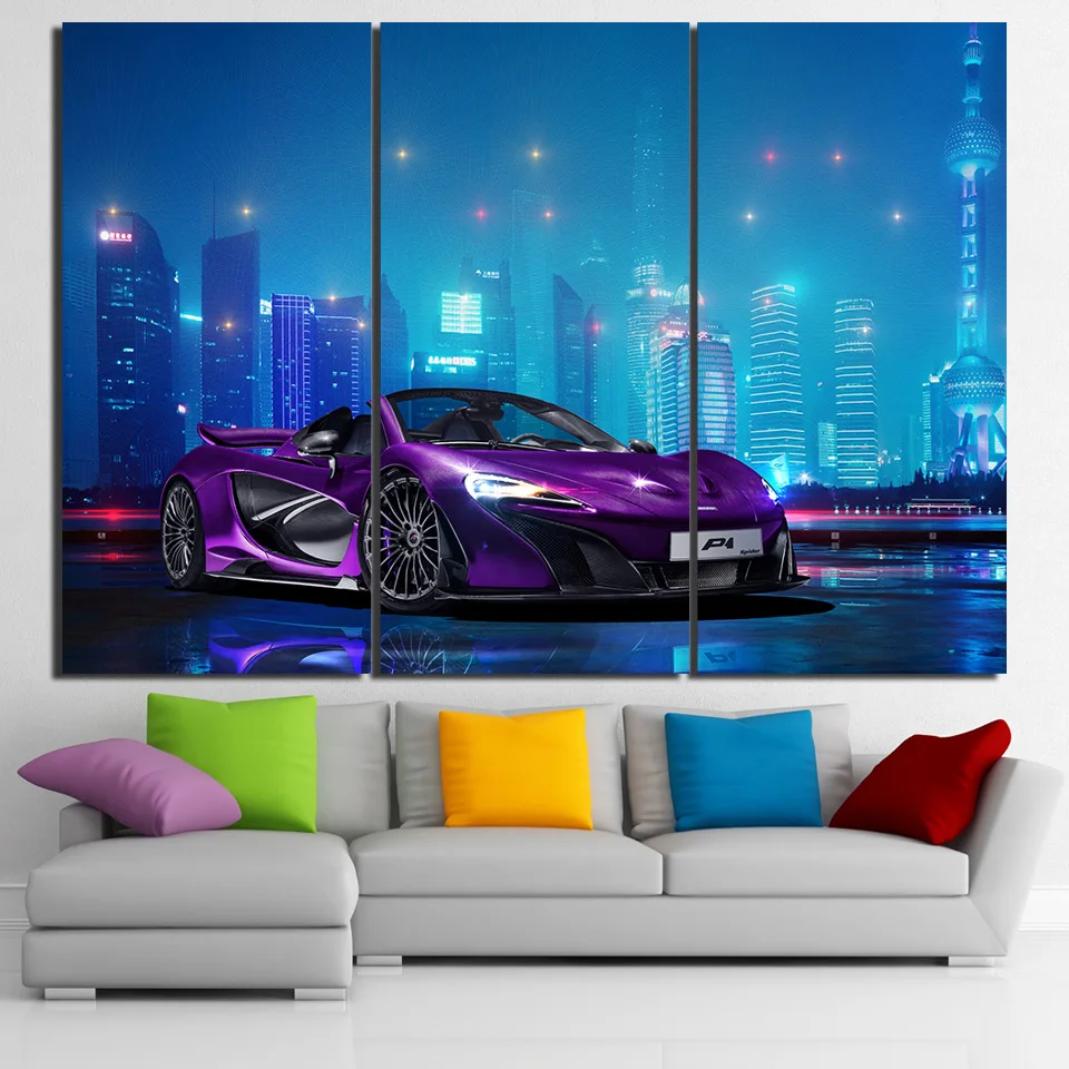 Картины Mclaren f1 с изображением ночного города и роскошного автомобиля 3 шт. | Дом