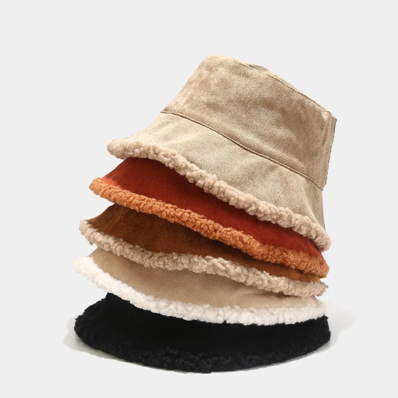 

Bucket Hats for Women 2021 Autumn Fisherman Hat Double-sided Panama Warm Sunscreen Retro Corduroy Women's Winter Panama Cap