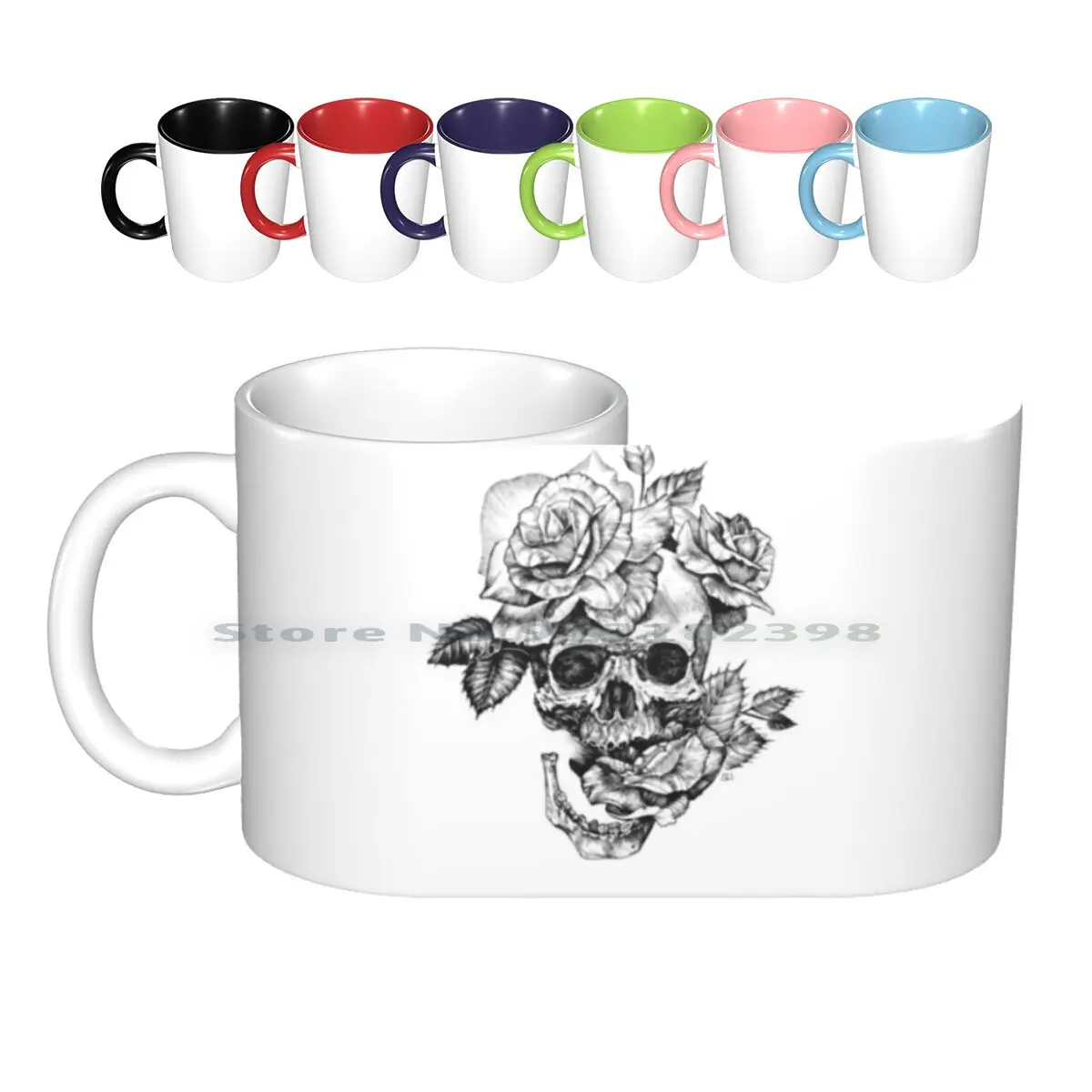 

Керамические кружки с черепом и розами, кофейные чашки, кружка для молока и чая, череп и розы, черно-белый череп, готический череп, ручка с чер...