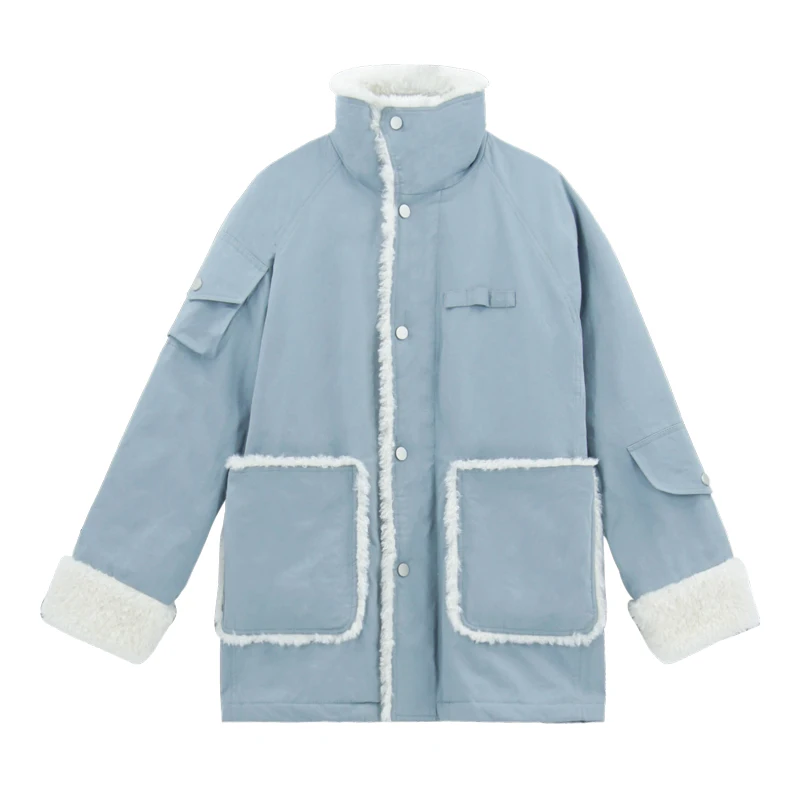

Parka Winter Puffer Jacket Women Sweet Button Parkas Female Casual Turtleneck Fur Coat Korea Style Fuzzy Outerwear 2020 Oversize