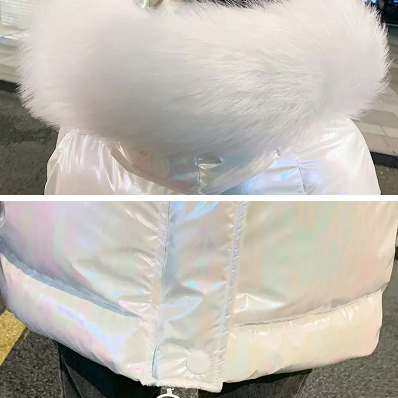 

2020 Winter New Fashion Glossy Down Cotton Jacket Women Korean Thick Big Fur collar Padded Jackets Hodded Lady Warm Outerwear 85