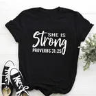 Футболка с надписью She Is Strong, Женская хлопковая Футболка в стиле кристианина, с изображением силы и достоинства, размера плюс
