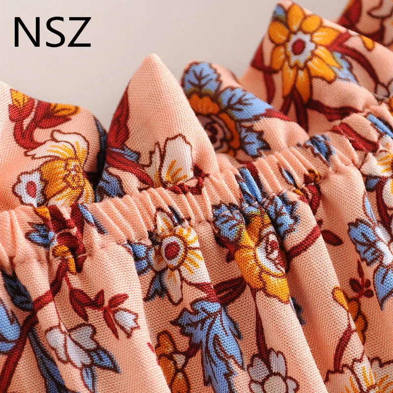 NSZ women printed cotton crop top summer blouse off shoulder sexy ruffles cropped shirt fashion beach style female blusa | Женская