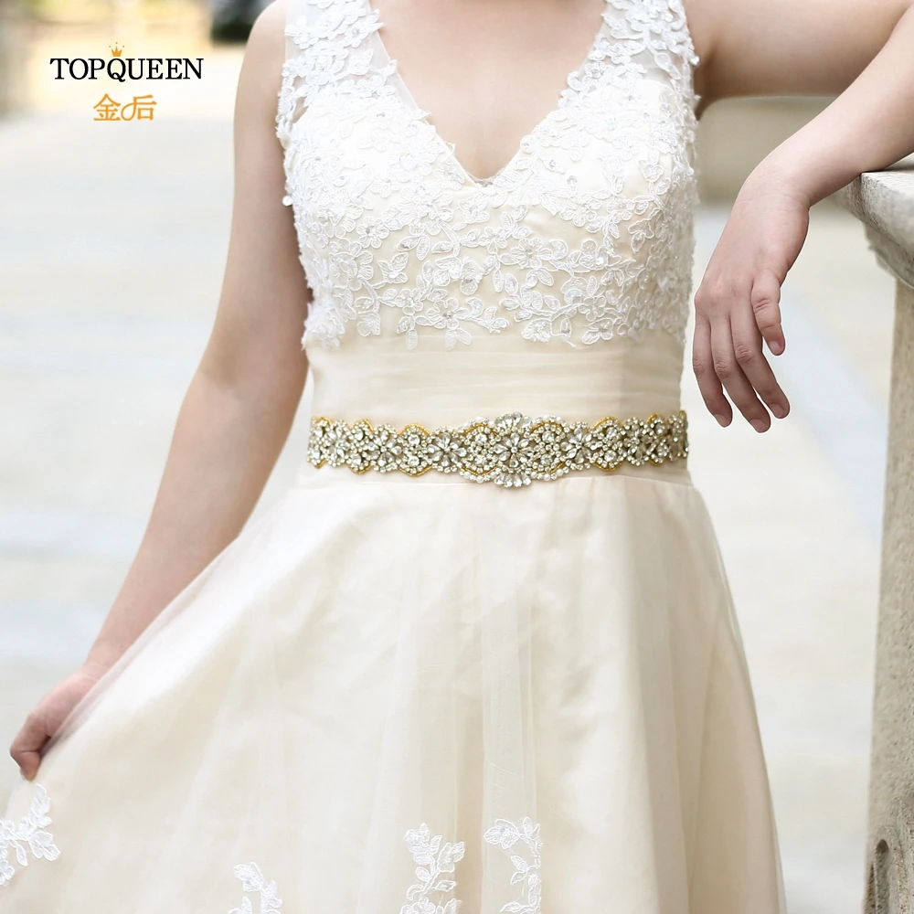 TOPQUEEN S161B-G, Быстрая, свадебные Стразы, бриллианты, бисер, пояс, свадебные золотые стразы, пояс из бисера, ремни для платьев